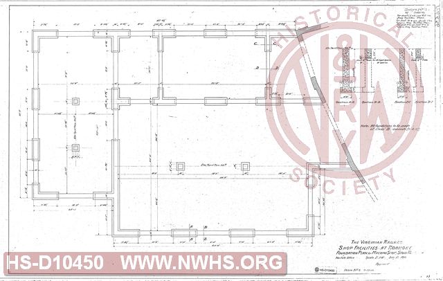 Shop Facilities at Roanoke.  Foundation plan for Machine Shop, Store Room, etc