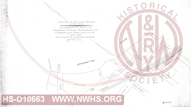 N&W RY Norfolk Division, Arrangement of Tracks at Passenger station, Petersburg VA as suggested by the Atlantic Coast Line RR
