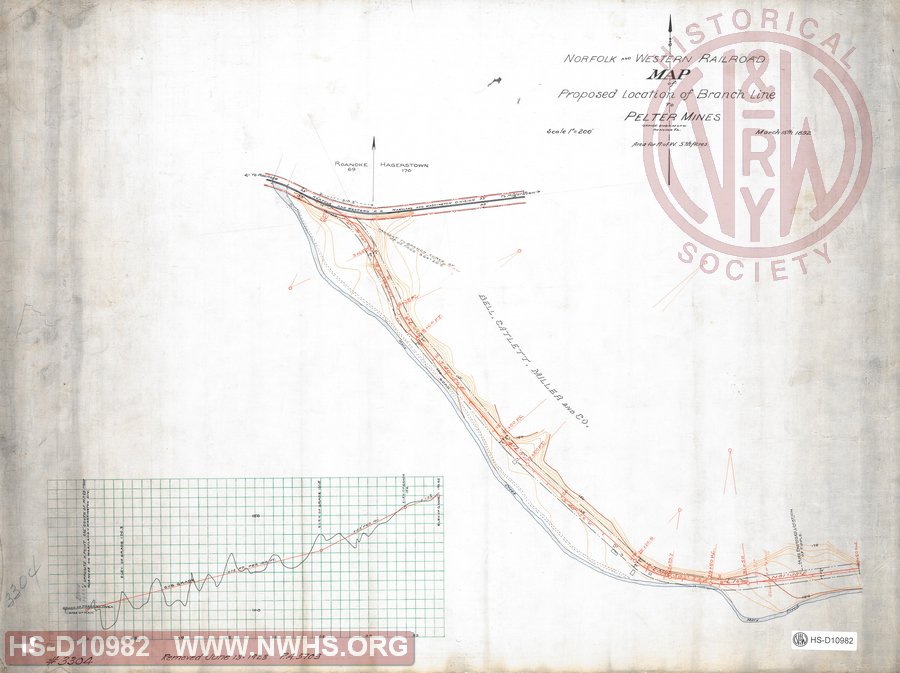 N&W RR, Map of Proposed Location of Branch Line to Pelter Mines