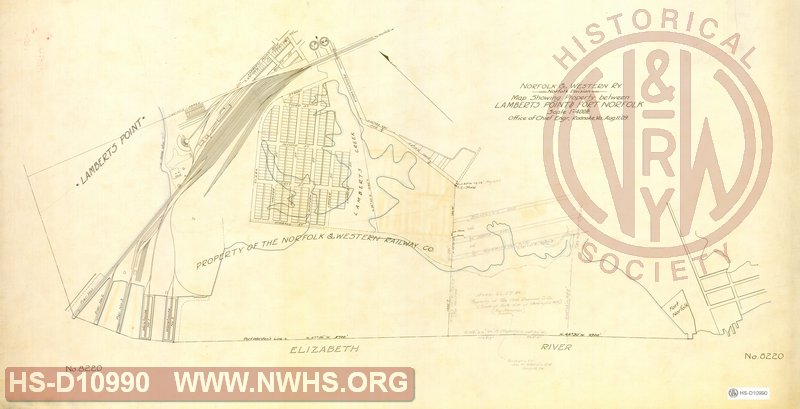 Map showing property between Lamberts Point and Fort Norfolk
