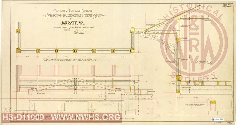 Tidewater Railway Company, Combination Passenger & Freight Station at Jarratt, Va., Sections & Details