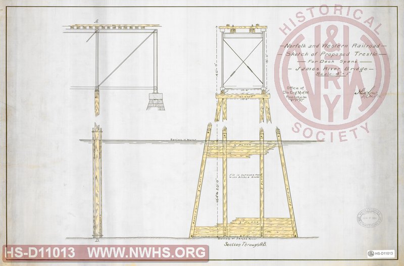 N&W RR, Sketch of Proposed Trestle for desk spans, James River Bridge