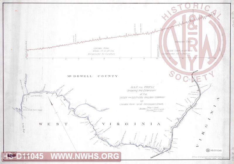 Map and Profile Showing the Extension of the Iaeger and Southern Railway Company up Jacobs Fork and Horsepen Creek
