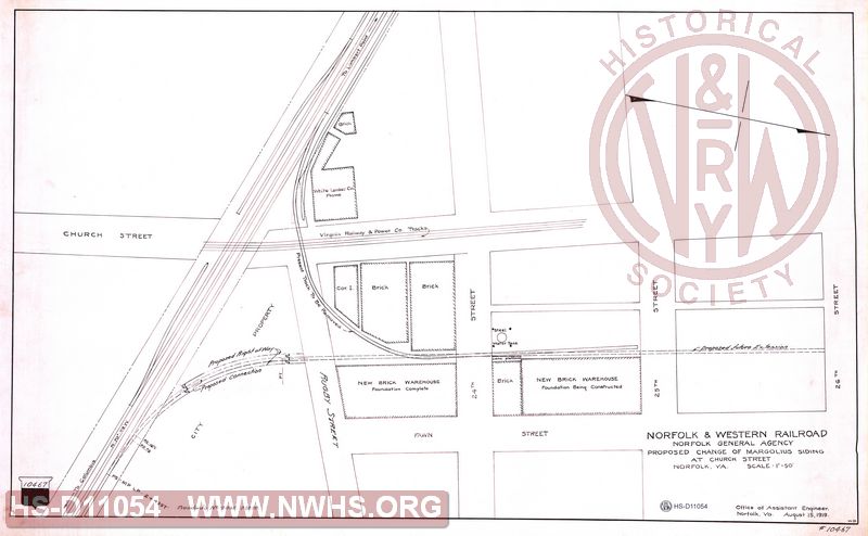 N&W RR, Norfolk General Agency, Proposed change of Margolius siding at Church Street, Norfolk, VA