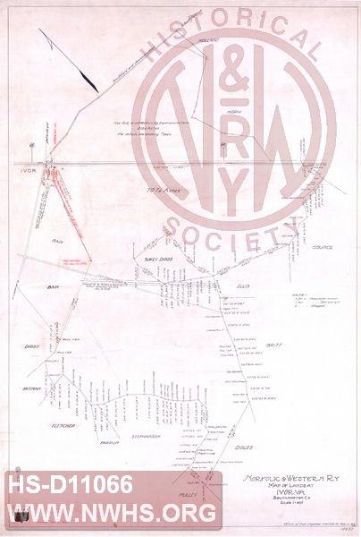 N&W Ry, Map of Lands at Ivor, VA, Southhampton Co.