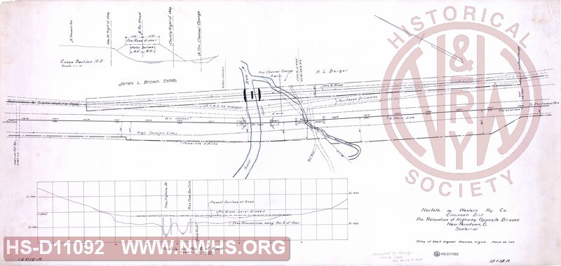 Proposed Relocation of highway Opposite Bridge 2065 near Perintown OH, N&W Rwy Cincinnati  District