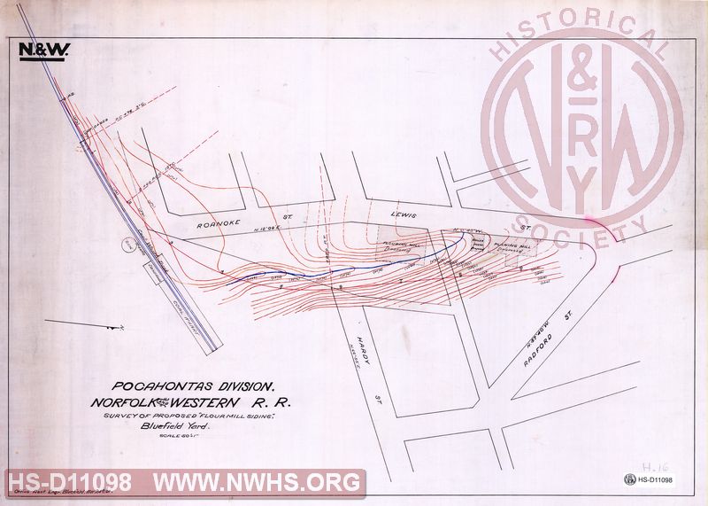 N&W RR, Pocahontas Division, Survey of proposed "Flour Mill siding", Bluefield Yard