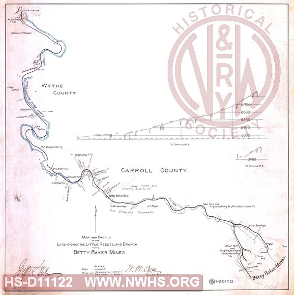 Map and Profile of the Extension of the Little Reed Island Branch to the Betty Baker mines.