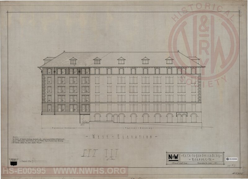N&W Ry, Extension to General Office Building, Roanoke VA - West Elevation