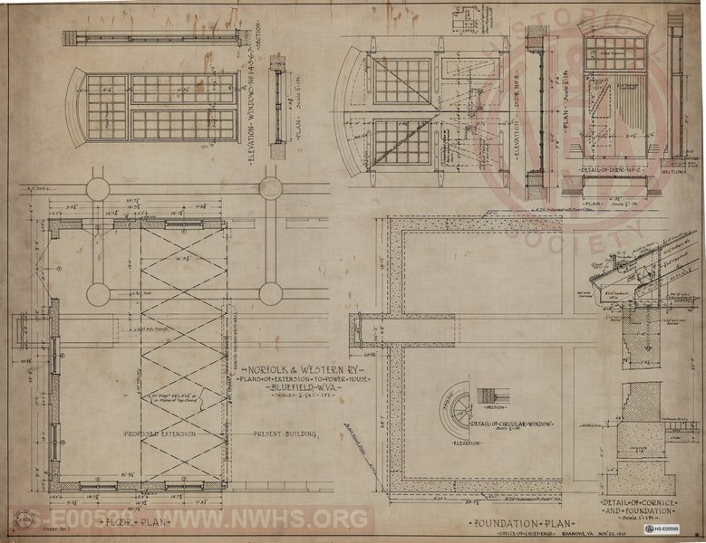 N&W Ry, Plans of extension to power house, Bluefield, W. VA.