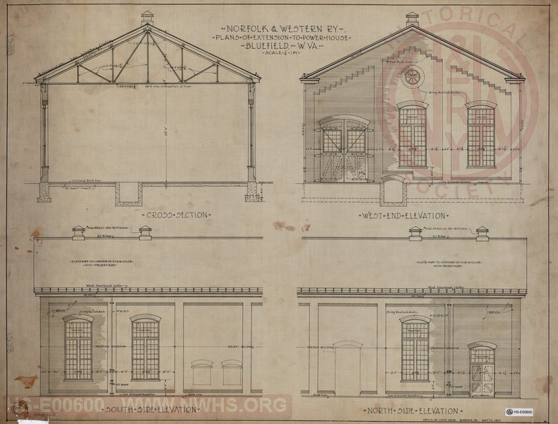 N&W Ry, Plans of extension to power house, Bluefield, W. VA.