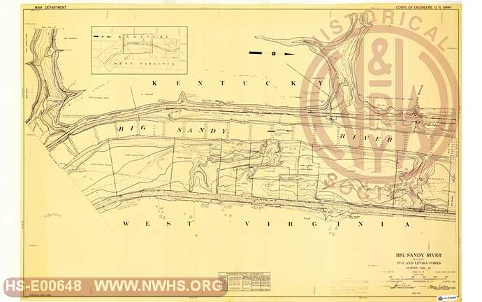 Navagation Survey Map Big Sandy River including Tug and Levisa Forks U. S. Army Corps of Engineers  KY and WV Mile 4 and 5 Neal, WV