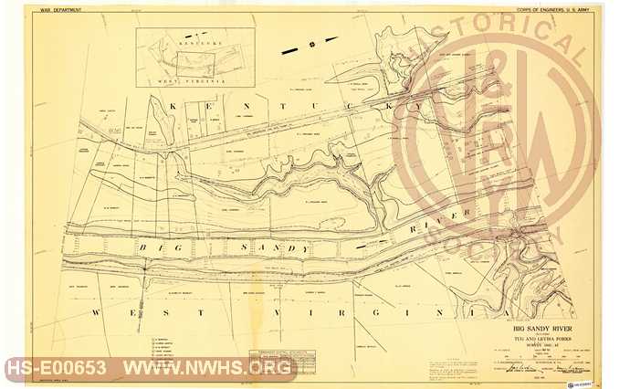 Navagation Survey Map Big Sandy River including Tug and Levisa Forks U. S. Army Corps of Engineers  KY and WV Mile 12