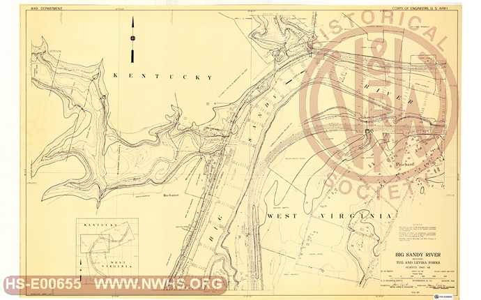 Navagation Survey Map Big Sandy River including Tug and Levisa Forks U. S. Army Corps of Engineers  KY and WV Mile 14 and 15