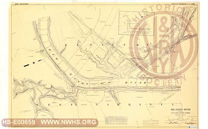 Navagation Survey Map Big Sandy River including Tug and Levisa Forks U. S. Army Corps of Engineers  KY and WV Mile 20