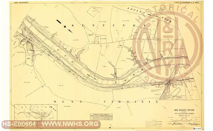 Navagation Survey Map Big Sandy River including Tug and Levisa Forks U. S. Army Corps of Engineers  KY and WV Mile 1 Tug Fork