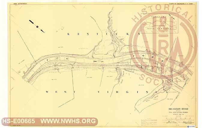 Navagation Survey Map Big Sandy River including Tug and Levisa Forks U. S. Army Corps of Engineers  KY and WV Mile 2 and 3 Tug Fork