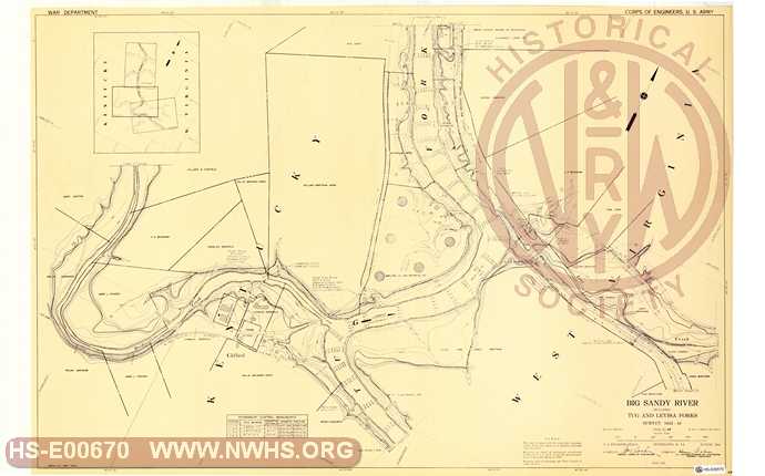 Navagation Survey Map Big Sandy River including Tug and Levisa Forks U. S. Army Corps of Engineers  KY and WV Mile 10 and 11 Tug Fork