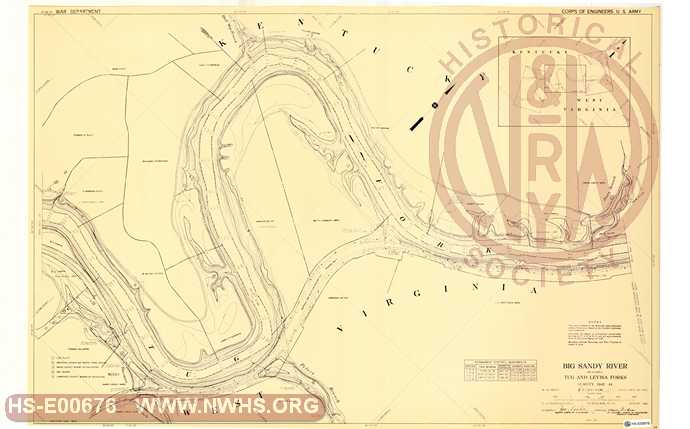 Navagation Survey Map Big Sandy River including Tug and Levisa Forks U. S. Army Corps of Engineers  KY and WV Mile 18 - 21 Tug Fork