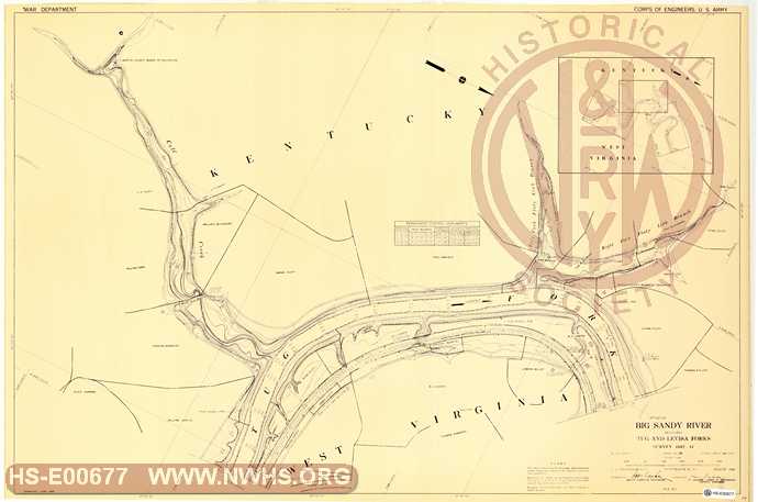Navagation Survey Map Big Sandy River including Tug and Levisa Forks U. S. Army Corps of Engineers  KY and WV Mile 22 - 23 Tug Fork