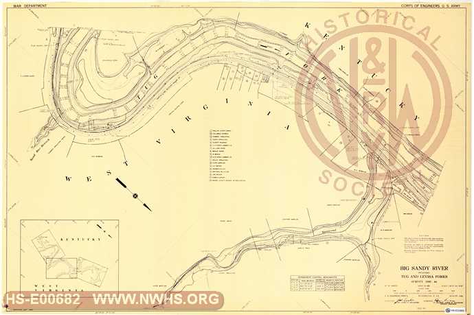 Navagation Survey Map Big Sandy River including Tug and Levisa Forks U. S. Army Corps of Engineers  KY and WV Mile 30 - 32 Tug Fork