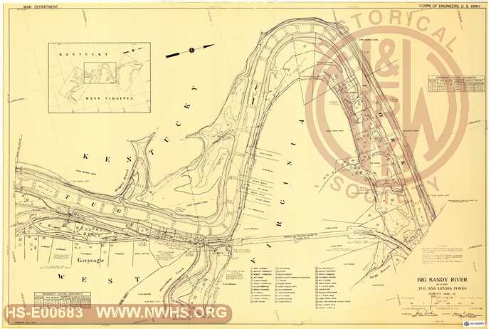 Navagation Survey Map Big Sandy River including Tug and Levisa Forks U. S. Army Corps of Engineers  KY and WV Mile 32 - 34 Tug Fork