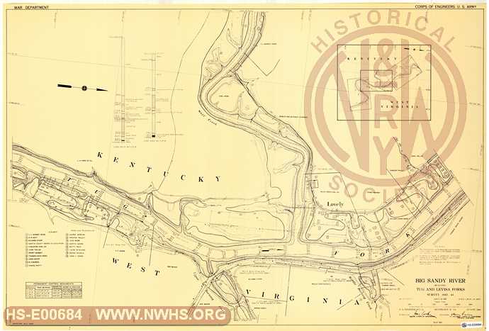 Navagation Survey Map Big Sandy River including Tug and Levisa Forks U. S. Army Corps of Engineers  KY and WV Mile 36 - 37 Tug Fork