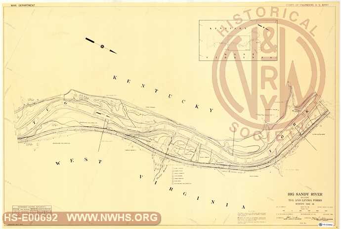 Navagation Survey Map Big Sandy River including Tug and Levisa Forks U. S. Army Corps of Engineers  KY and WV Mile 49 - 51 Tug Fork