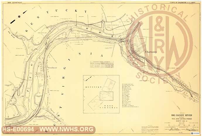 Navagation Survey Map Big Sandy River including Tug and Levisa Forks U. S. Army Corps of Engineers  KY and WV Mile 52- 54 Tug Fork