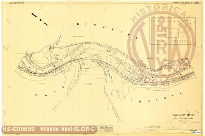 Navagation Survey Map Big Sandy River including Tug and Levisa Forks U. S. Army Corps of Engineers  KY and WV Mile 61- 62 Tug Fork