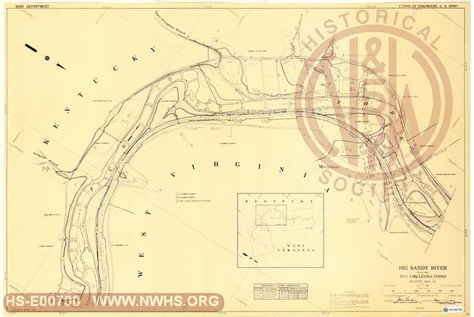 Navagation Survey Map Big Sandy River including Tug and Levisa Forks U. S. Army Corps of Engineers  KY and WV Mile 62- 64 Tug Fork