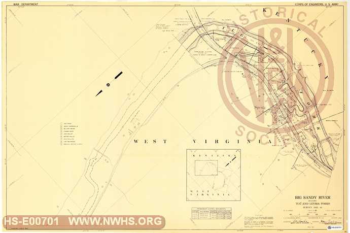 Navagation Survey Map Big Sandy River including Tug and Levisa Forks U. S. Army Corps of Engineers  KY and WV Mile 64- 66 Tug Fork