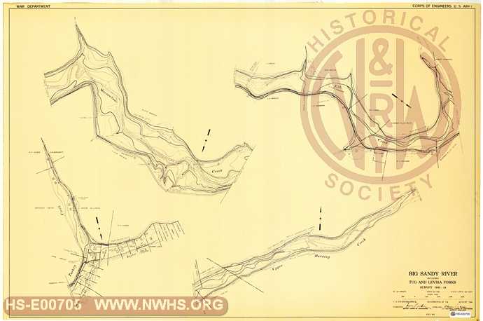 Navagation Survey Map Big Sandy River including Tug and Levisa Forks U. S. Army Corps of Engineers  KY and WV Small Creeks on Tug Fork