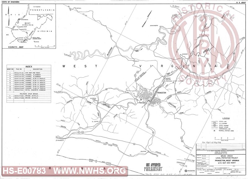 Brush Creek Local Protection Project, Princeton WV, Site Map and Index