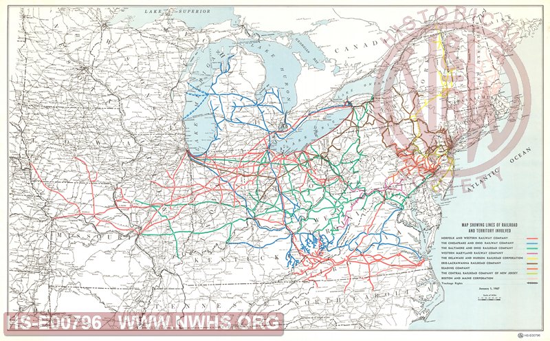 Map Showing Lines of Railroad and Territory Involved. N&W, C&O, B&O, WM, D&H, EL, Reading, CNJ, B&M