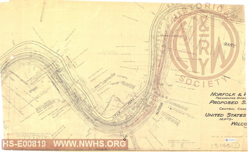 Partial map copy covering south end of Wilcoe Yard to north(geo.) end of Gary Wye showing additional proposed tracks