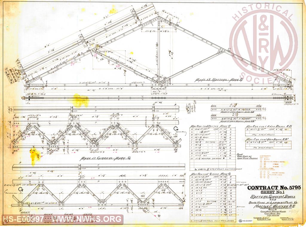 Contract No. 5795, Sheet No. 1, Rafters, Girders & Braces for RoundHouse at Lambert's Point VA, N&W RR