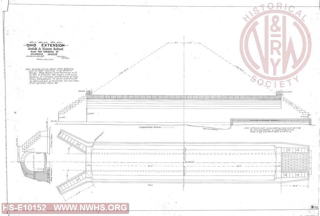 Plan for Crossing of Rockhouse Branch, Ohio Extension, N&WRR, Div 2. Sec 110, Sta 551+