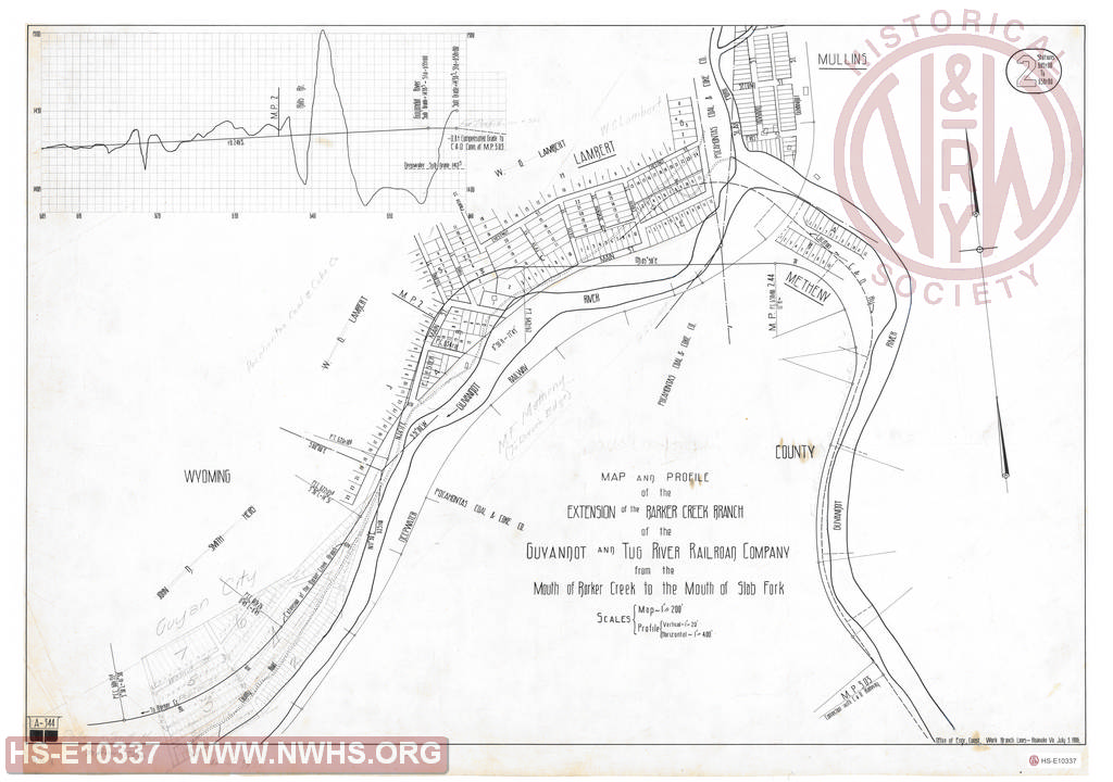 Map and Profile of the Extension of the Barker Creek Branch of the Guyandot and Tug River Railroad Company