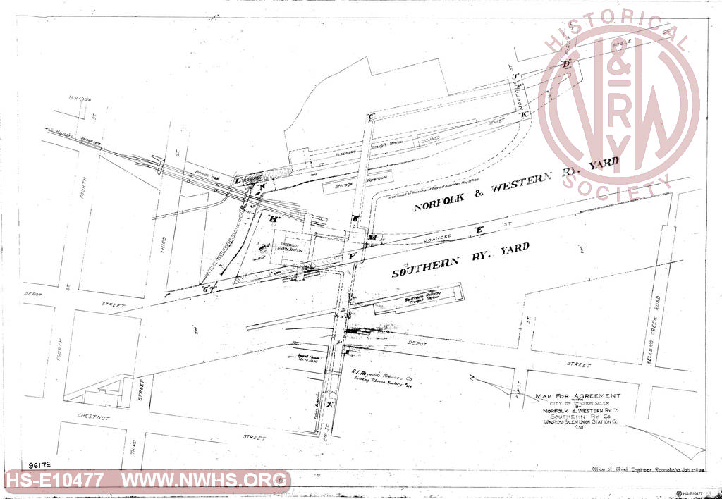 Map for Agreement with City of Winston Salem by Norfolk & Western Ry Co,Southern Ry Co.,Winston Salem Union Station Co