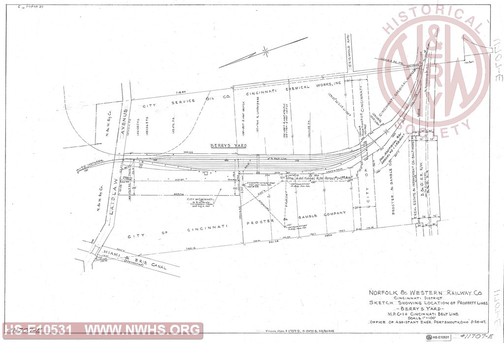 Sketch Showing Location of Property Lines - Berrys Yard - MP C1+ Cincinnati Belt Line
