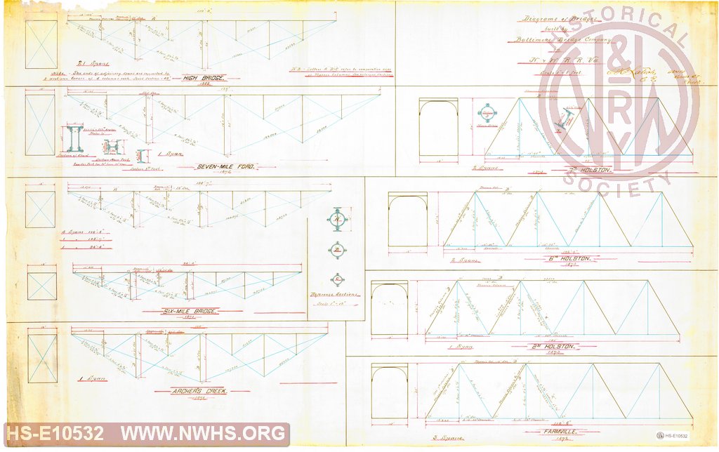 Diagrams of Bridges built by Baltimore Bridge Company on N&W RR