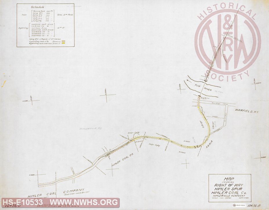 Map Showing Right of Way, Himler Spur, Himler Coal Company, Himlerville KY.