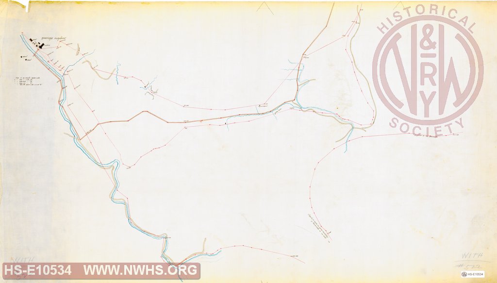 Untitled, undated map showing multiple survey lines extending from Radford Furnace.