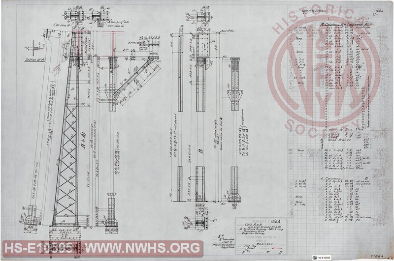 Columns A & B and Knee Braces K1 & K2, for 10 Ton Crane Runway - 363'-6" Long, for VGN Railway, Princeton WV