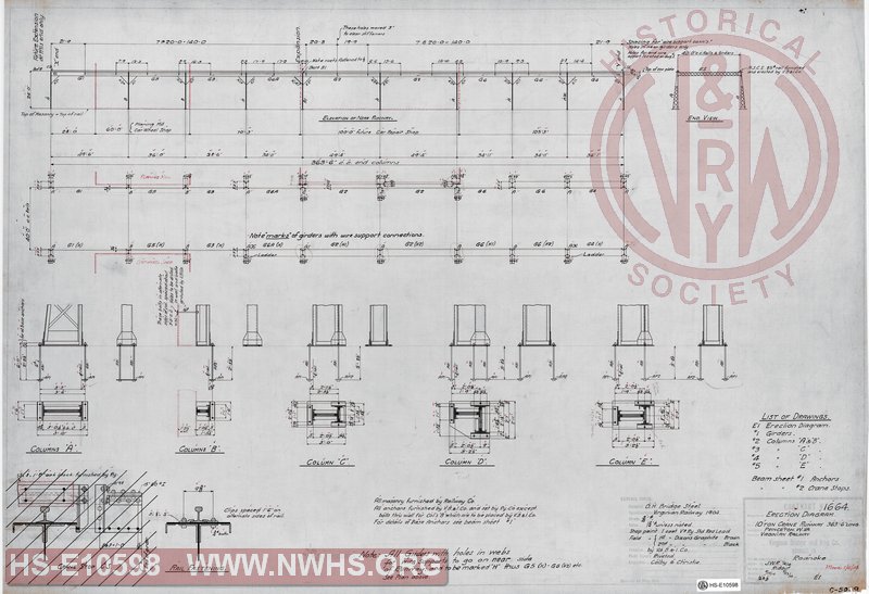 Erection Diagram, for 10 Ton Crane Runway - 363'-6" Long, for VGN Railway, Princeton WV