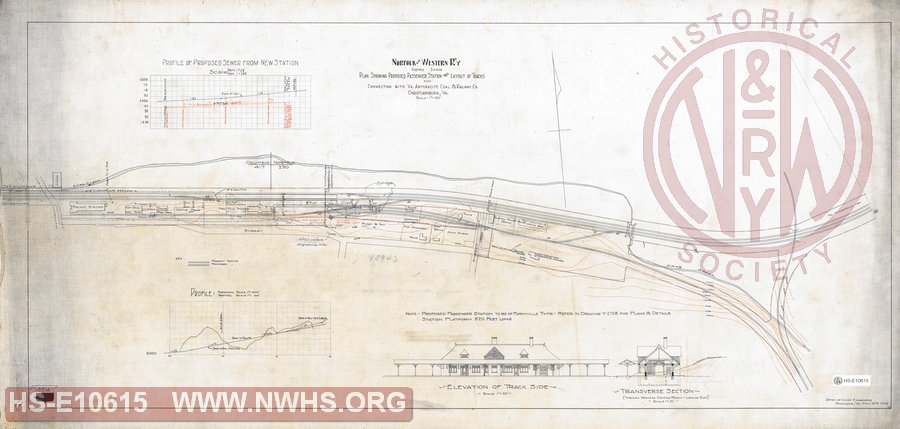 N&W Ry, Radford Division, Plan showing proposed Passenger Station and Layout of Tracks also connection with Va. Anthracite Coal & Railway Co., Christiansburg, Va.