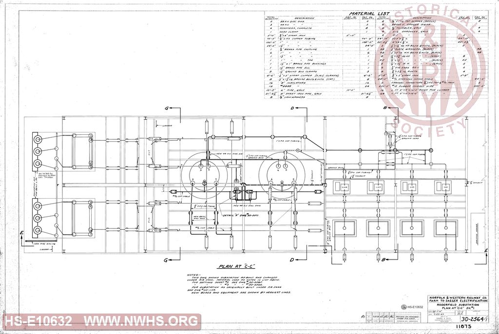 Roderfield Substation, Plan at C-C. Sheet #1, N&W Rwy Farm to Iaeger Electrification