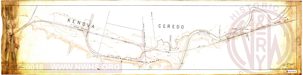 Map showing N&W and C&O Tracks at Kenova and Ceredo, WV