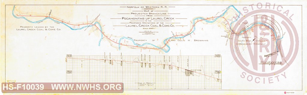Map of Projected Branch Line from Pocahontas Up Laurel Creek to the Proposed Operations of the Laurel Creek Coal & Coke Co